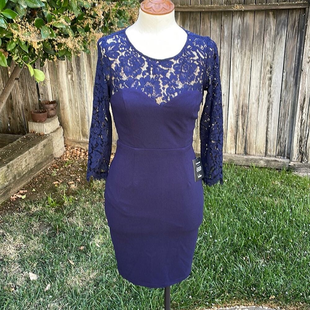 Lulu's Navy Blue Lace Open Back Dress Women's Size Small NWT